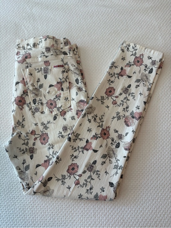 Hudson Jeans Denim - Hudson Nico Midrise Ankle Super Skinny Jeans White / Pink Grey Floral size 32